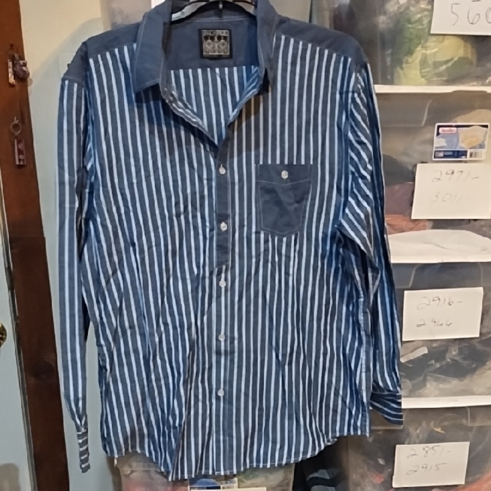 Straight Faded Navy Striped Men's Casual Shirt